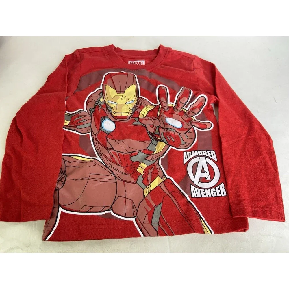 Marvel Comics Avengers Iron Man Red Tee T-Shirt Long Sleeve Kids Boys Size 5